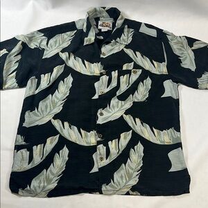 Paradise Coves Silk Linen Palm Leaf Hawaiian Camp Shirt L